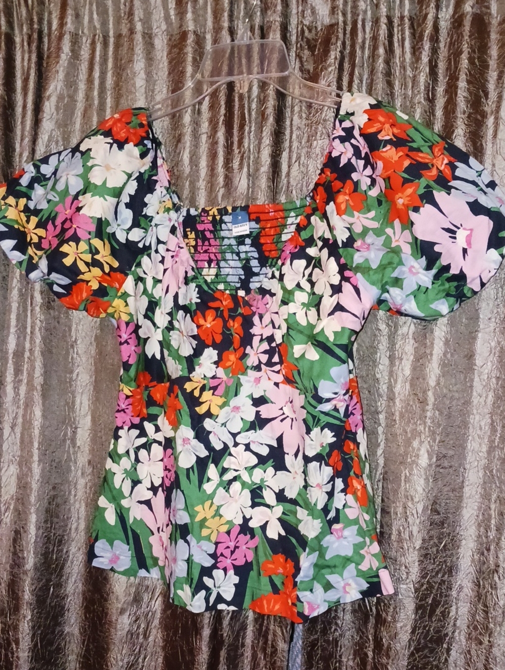 Floral Puff-Sleeve Women's Top - Multicolor